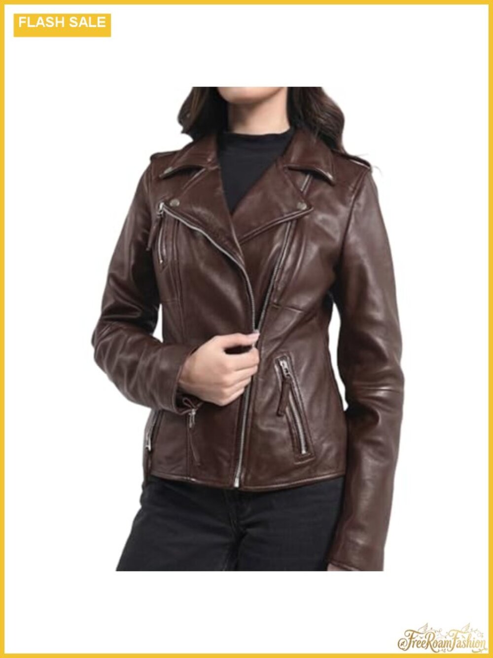 STREGA Lambskin Leather Motorcycle Jacket Asymmetrical Zip Cropped Moto
